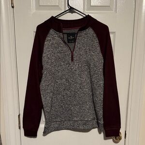 Men's Zip-Up Sweater in Gray and Maroon